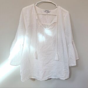 Liverpool LA Swiss Dot Blouse Women's Size L Boho Cottagecore Peasant Edwardian